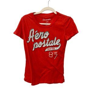 Aeropostale Crewneck Short Sleeve T Shirt Womens L Red Orange Basic Tee Y2K